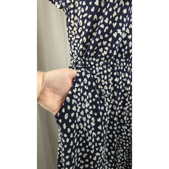 Silkfred Jolie Moi Navy Blue Animal Print Dress Off Shoulder Ruffle Tiered 8 12 - Picture 9 of 15